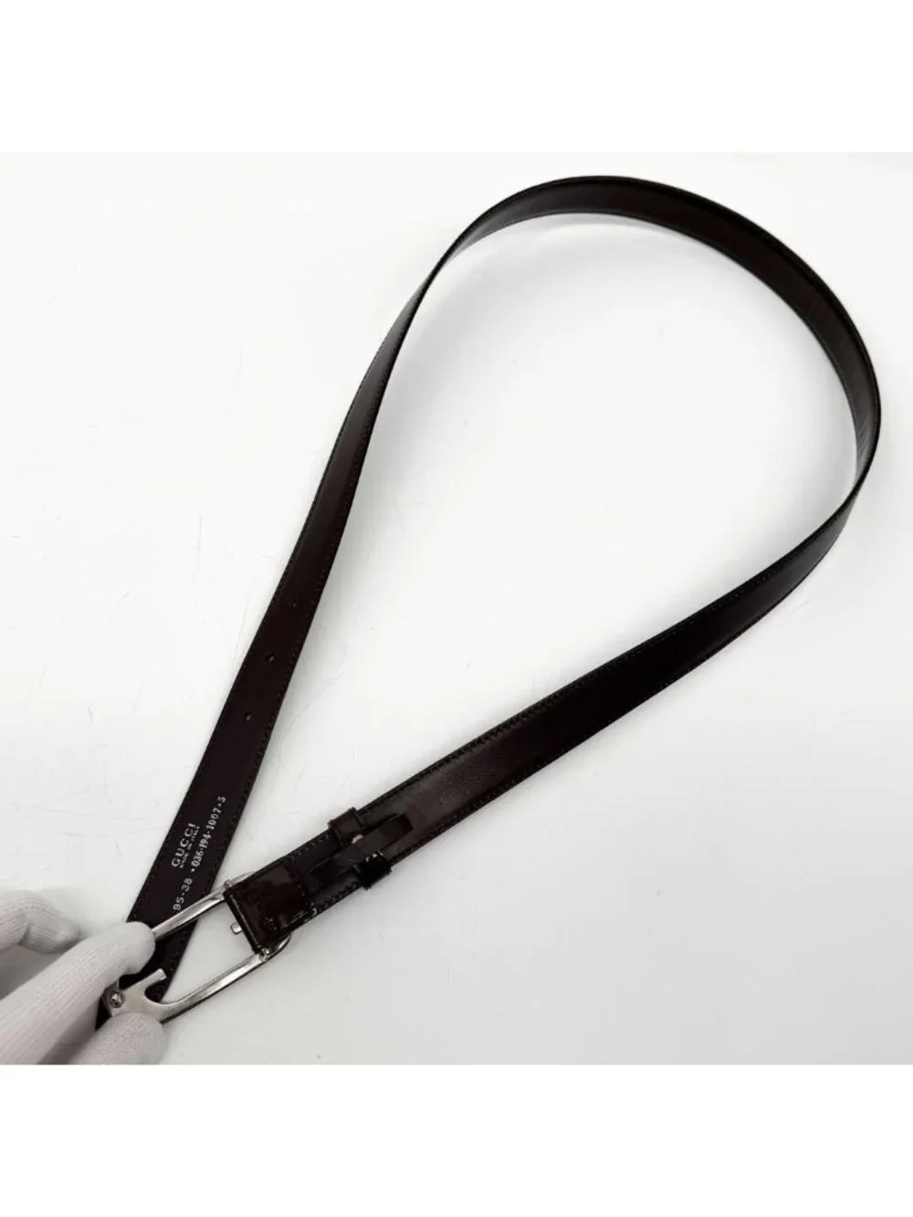 Gucci Patent Brown Belt GG Interlocking G Silver